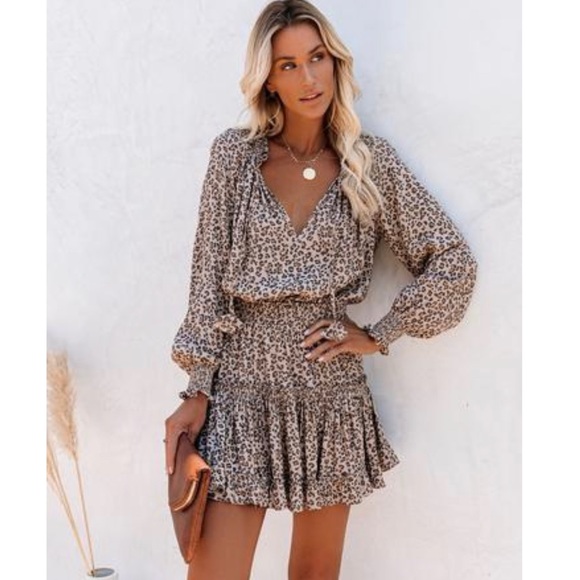 First Kiss Leopard Print Smocked Ruffle Dress - Picture 2 of 6